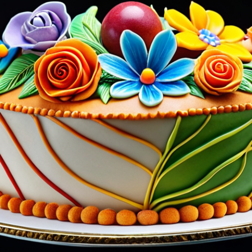 Home 6 **A beautifully decorated pastry, showcasing creative and innovative techniques like airbrushing, edible flowers, and intricate fondant work.** Focus on vibrant colors, artistic composition, and a sense of elegance, highlighting the pastry chef's unique style and attention to detail. Imagine a close-up shot, emphasizing textures and delicate features.
