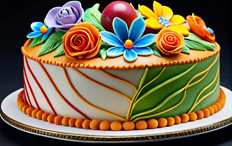 **A beautifully decorated pastry, showcasing creative and innovative techniques like airbrushing, edible flowers, and intricate fondant work.** Focus on vibrant colors, artistic composition, and a sense of elegance, highlighting the pastry chef's unique style and attention to detail. Imagine a close-up shot, emphasizing textures and delicate features.