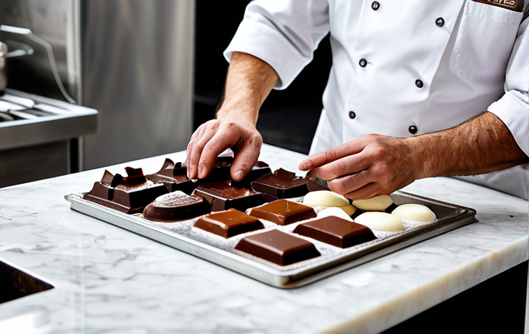 Artisan Chocolatier at Work**

"A skilled artisan chocolatier, fully clothed in a professional chef's uniform, carefully tempering melted chocolate at a marble countertop. The scene is a bright, modern chocolate studio, with molds and various chocolate ingredients neatly arranged. Focus on the intricate details of the chocolate-making process. Perfect anatomy, natural pose, well-formed hands, proper finger count, high quality, professional photography, safe for work, appropriate content, family-friendly, modest."

**