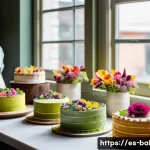 Home 20 제과제빵 업계에서 선호하는 기술 - A cozy artisan bakery kitchen scene with a skilled baker carefully hand-decorating a multi-layered c...