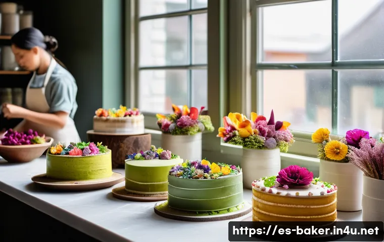 제과제빵 업계에서 선호하는 기술 - A cozy artisan bakery kitchen scene with a skilled baker carefully hand-decorating a multi-layered c...