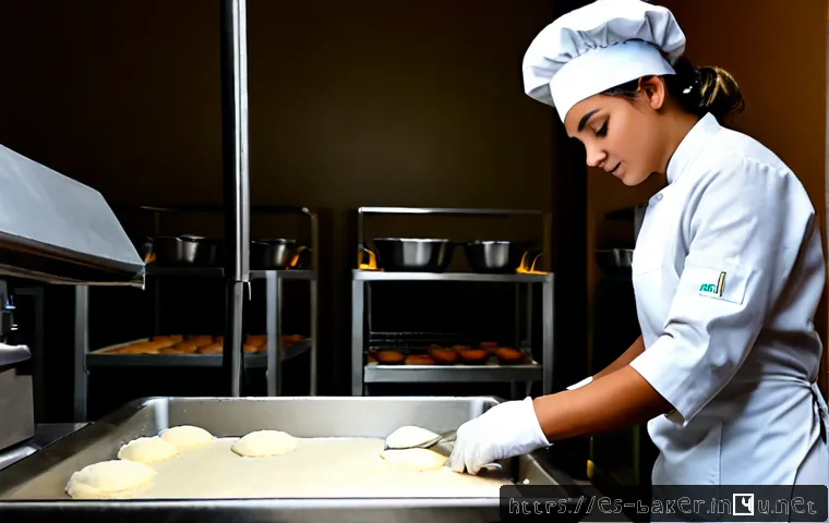 제과제빵 실기 시험 장비 사용법 - Photorealistic culinary school practical exam scene in a clean Spanish pastry kitchen, adult student...
